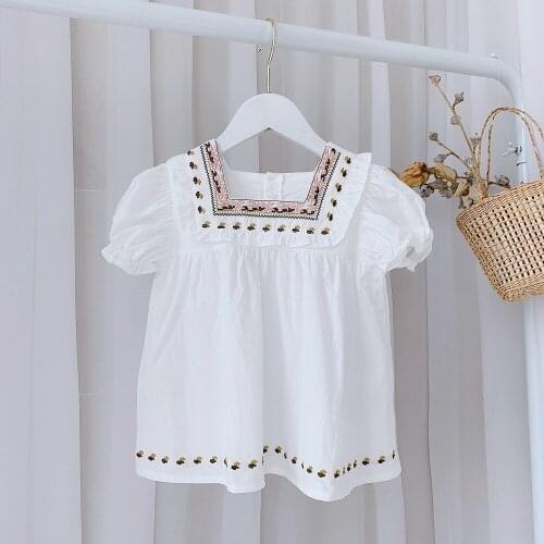Summer Girls Kids Princess Embroidery Dress Children Baby Infants Short Sleeve Ethnic Vintage Dresses Vestidos Outfits S12516