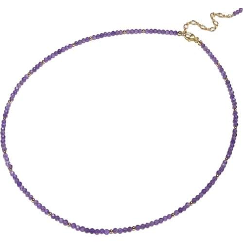 Lii Ji Natural Amethyst 14K Gold Filled Mini Necklace 40+5cm Natural Real Stone Handmade Necklace