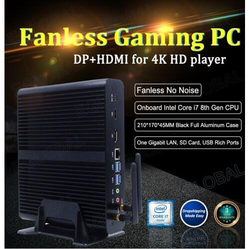 Eglobal Fanless Mini PC Intel Core i7 7500U Windows 10 Micro Computer SD Card DP HDMI 4K Display Wireless Wifi 4 USB3.0