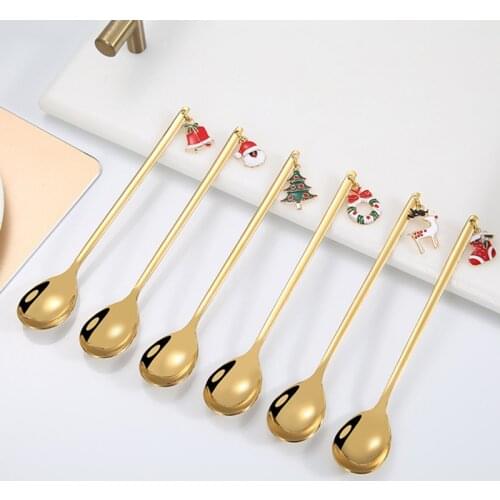 Multifunctional Coffee Spoons Christmas Dessert Stainless Steel Ice Cream Sugar Coffee Scoops Kitchen Tableware New Year Gifts