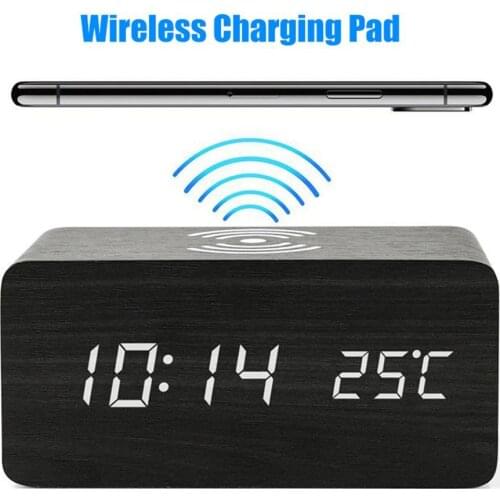 Retro Home Desk Mute LED Digital Wireless Charging Sound Control Alarm Clock