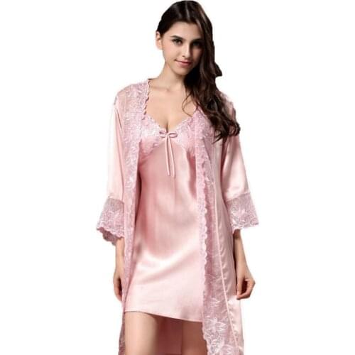 New Sexy Summer 100% Natural Silk Lace Sling Nightdress High Quality Robe tracksuit Female Temptation Sleepwear iT312 pajamas