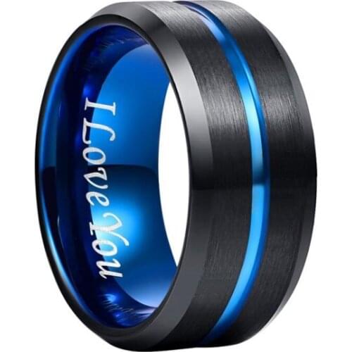 New Mens Tungsten Carbide Ring Blue Black Tungsten Steel Ring Beveled Edge Wedding Band 10mm 6mm 4mm Size 7-17 Comfort Fit