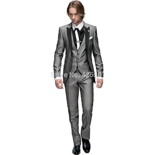 New Arrival 2020 Grey Slim Fit Business Party Men Suits Fashion Gentleman 3 Piece Peaked Lapel Wedding Dress Groom Tuxedos Suits