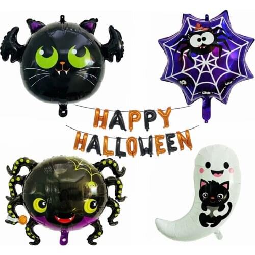 New Halloween Aluminum Film Balloon Cartoon Style Spider Ghost Bat Balloon Ghost Festival Happy Halloween Letter Decoration ball