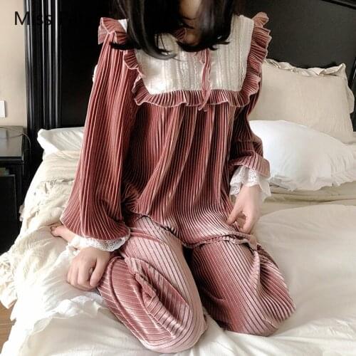 Sexy lingerie pajamas female large size for ladies home clothes suit night romantic sleep wear lace top cute woman long sleeve