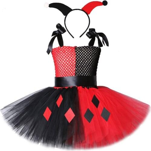 Red Black Girls Tutu Dress Kids Halloween Costumes for Children Holidays Costume Princess Girl Joker Cosplay Dresses Outfit 1-12