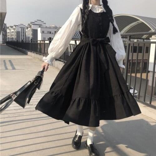 Preppy Style Dress Summer Cute Black Lolita Shirts Outfit School Uniform Vintage Tops Suspender Harajuku Japanese Princess Girl