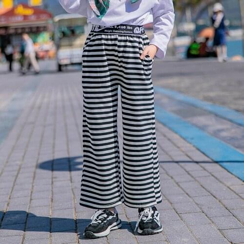 Kids Girls Striped Wide-leg Pants 8 10 12 years 2021 New Spring Autumn Teenage Girls Trousers