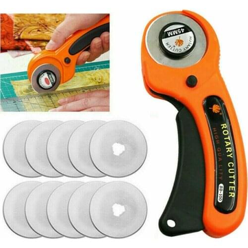 Professional Rotary Cutter Quilting Fabric Roller Cutting Tool + 10pcs Blades For Paper Leather Plastic Cutting