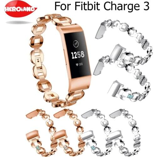 Replacement Crystal Rhinestone wrist women Band Diamond Stainless Steel Strap For Fitbit Charge 3 bracelet stainless steel strap