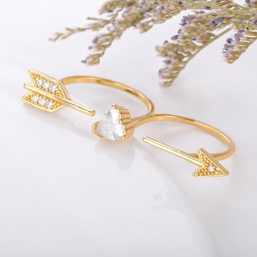 Romantic Cupid Arrow Rings For Women Men Vintage Two Finger Ring One Arrow Piercing Heart Jewelry Party Gifts For Girlfriend BFF
