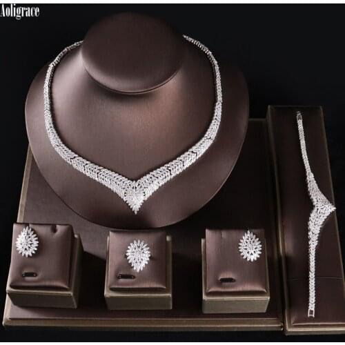 Dubai Luxury 4pcs Jewelry Set 5A Full Cubic Zirconia Arabic CZ Wedding Birthday for Bridesmaid/Mom/Wife/Sister/Best Friend