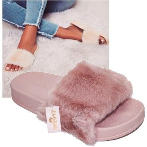 Sandals Flip Flops Fur Shoes Swedish Pink Slippers Pink Sneakers Woman Fashion chic Home Rose