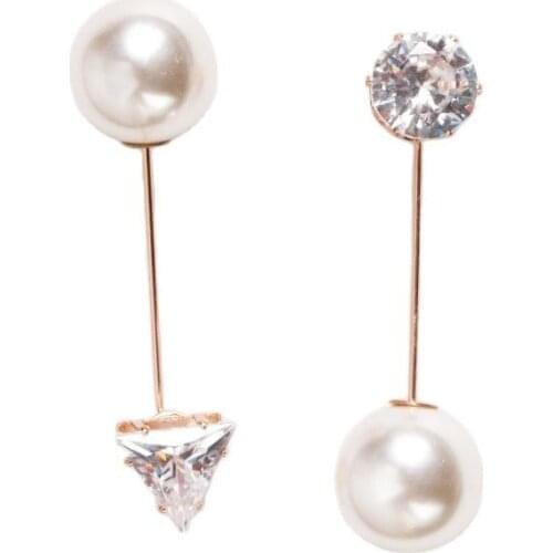 Unisex Simulated Pearl Crystal Round Triangle Brooch Pin Accessories Lapel Pins for Mens Suit Wedding Party Long Pin