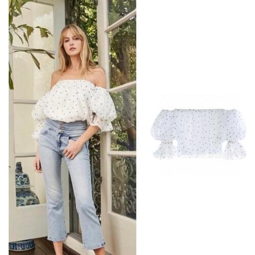 Shuying same [Jiang style] 2021 summer new point one shoulder shirt blouse with bubble sleeve off shoulder super fairy blouse