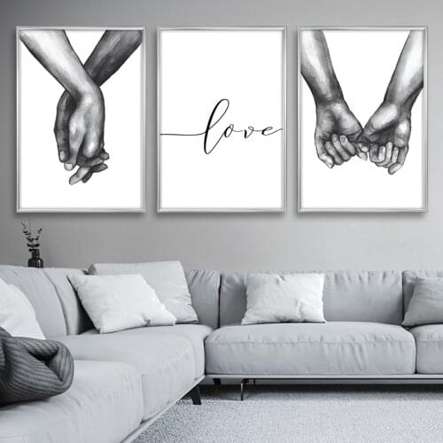 Nordic Realist Posters Prints Holding Hands Canvas Painting Wall Art Black & White Wall Art Pictures For Living Room Decoration