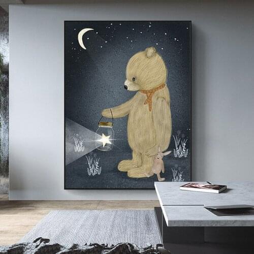Modern Simple Cartoon Bear Canvas Poster Animal Lovely Yellow Dark Print Nordic wall Art Picture Painting Poster Baby Room Decor