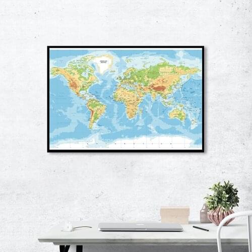 60*40cm The World Topography Map Canvas Painting Wall Art Poster School Supplies Classroom Living Room Home Decoration