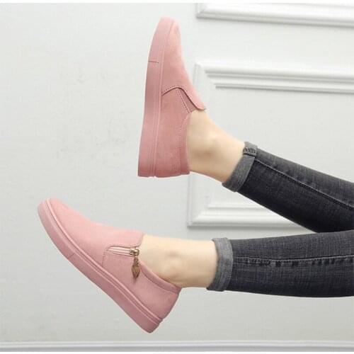 Ladies Canvas Flat Shoes Ladies Casual Sneakers Zipper Ladies Loafers Platform Comfortable Spring Shoes
