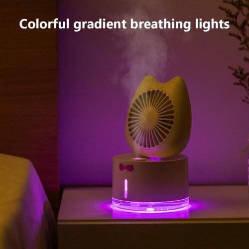 300ml Cat USB Fan Rechargeable Air Humidifier Mist Spray LED Light Air Conditioning Desk Cooling Fan