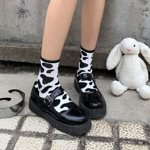 Cow Zebra Print Funny Socks Fashion Cotton Knitting Woman Long Socks Lolita Kawaii Harajuku Retro Hip Hop Skateboar Crew Socks