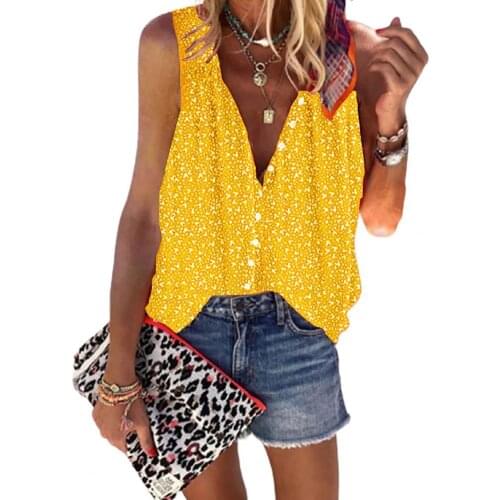 Women Shirt Vest Floral Print Loose Summer Sleeveless V Neck Top Summer Ladies Sexy Party Club Tanks Top Camis Femme Clothing