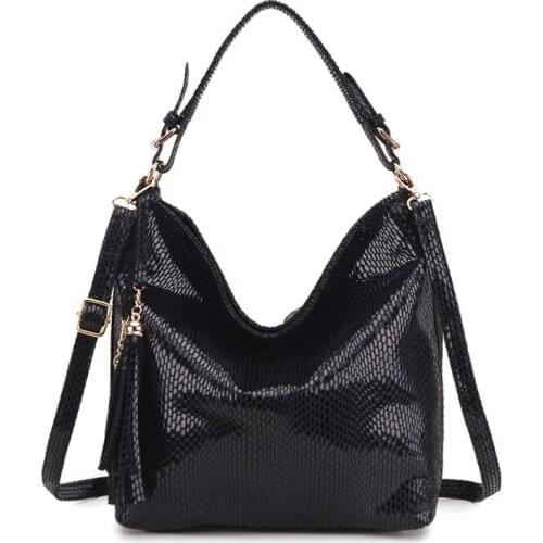 Women bag pu leather handbag bags female serpentine pattern shoulder bag high quality ladies with tassel