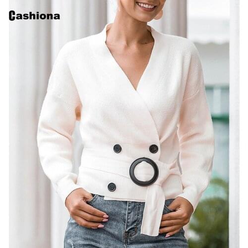 Women Double Breasted Knitted Sweater Autumn Winter Long Sleeve Women Cardigans V-neck Loose Femme Vintage 2020 Short Sweaters