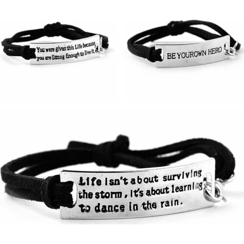 Zhijia life isn't about survlving .....to dance in the rain Bracelets Simple Round Bangles Leather Letter Bracelet party gifts