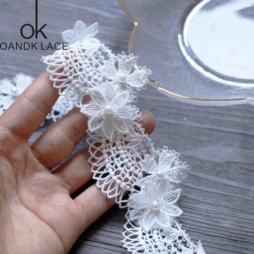 1 YARD Pearl Flower handmade , beads with Lace Embroidery Wedding Dress sewing clothing "do it yourself" jewelry