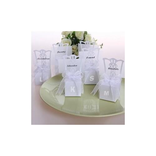 12PCS White Chair Favor Box with Ribbon and Place Card Wedding Party Decoration Supplies Sweet Boxes