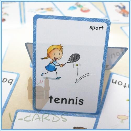14pcs Sports English Flash Cards For Children Basketball Swimming Montessori Baby Learning Toy Cognitive Word Card