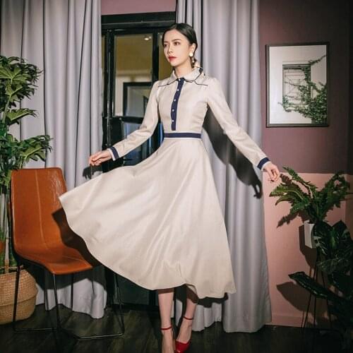 2019 new fashion womens dresses autumn and winter retro elegant bottoming long dress
