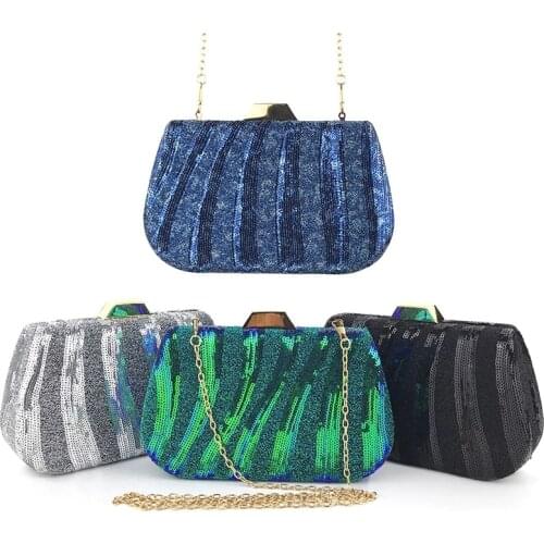 2021 Luxy Moon Women Clutch Evening Bag Blue Green Sequin Handbag Wedding Purse