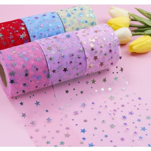 25Yards/Roll 8CM Glitter Color Star Yarn Party Supplies DIY Hair Bow Sornament Lace Hand Made Materials Y2021032501