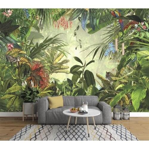 Beibehang Custom wallpaper 3D pictorial murals European retro hand-painted rainforest banana tiger parrot background wall обои