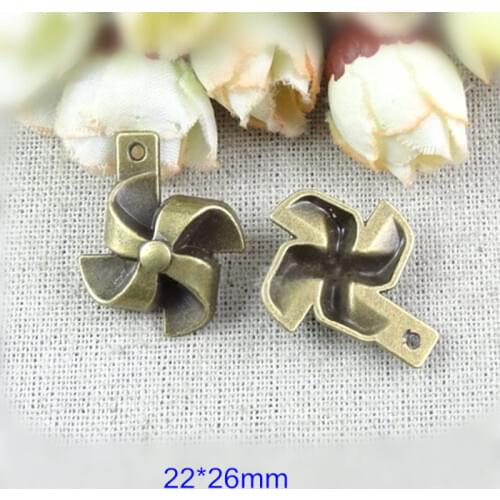 50 pcs Metal Windmill Charms,22*26mm Antique Bronze Color,Thick Heavy Zinc Alloy Charm,Jewelry Findings - Free Shipping