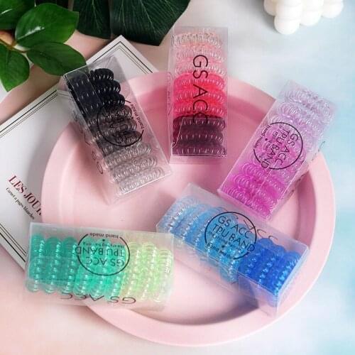 9Pcs/box Women Thin Colorful Elastic Plastic Rubber Telephone Cord Wire No Crease Hair Ties Scrunchies Hair Ring Band
