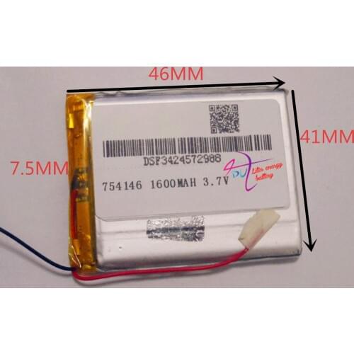 Tablet battery 3.7V,1600mAH,[754146] PLIB; polymer lithium ion / Li-ion battery for dvr,GPS,mp3,mp4,cell phone,speaker