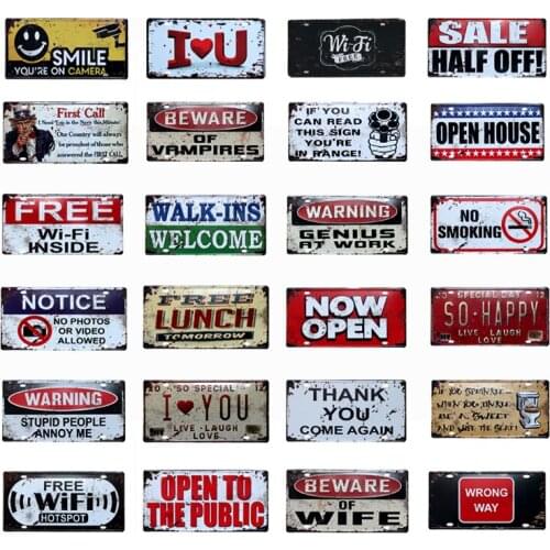 Car License Plate Signs Shabby Vintage Warning Metal Tin Sign Bar Cafe Garage Decorative Plaques Art Crafts Iron Painting Decor