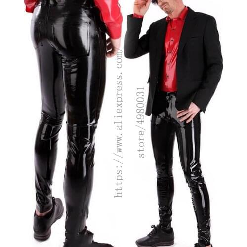 Cool black mens slim latex trousers what is made of 0.4mm thickness natural & flexible latex materials