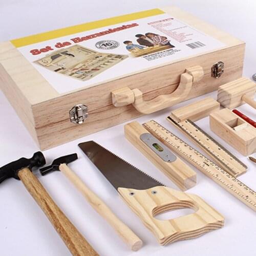 Child Puzzle Game Maintenance Repair Toolbox Wooden Carpentry Tools Play House Toy Set For Kids