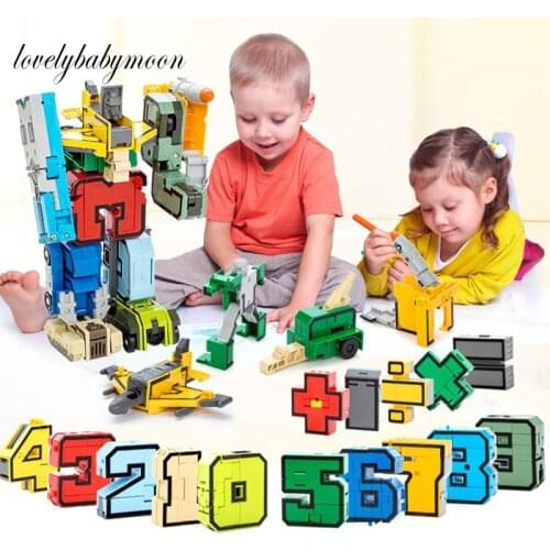 Creative Assembling Educational Blocks Action Figure Number Transformation Robot Deform Plane Car Gift Toys for Children