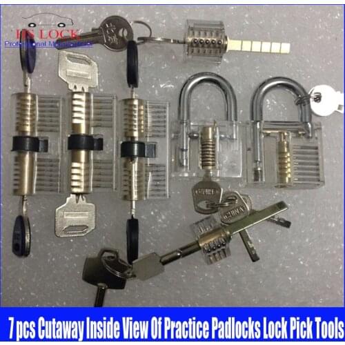 Hot Sale 7pcs Set Cutaway Visable Practice Padlock Lock Training Learning Skill Pick For Locksmith