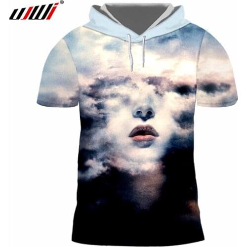 UJWI Dropship Tshirts Men 3d Print Galaxy Space Hooded T-shirts Hombre Hip Hop Short Sleeve Hoody Man Slim Fit Tops Tee Shirts