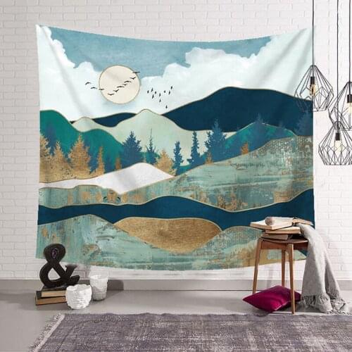 Tapestry INS Nordic Decoration Hanging Cloth Mural Background Retro Forest Mountain-Shaped Bedside Bedroom Wall декор на стену