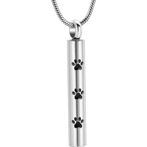 IJD8348 Pet Keepsake Jewelry Carved Dog/Pet Paw Print Cylinder Cremation Urn Necklace Memorial Pendant For Ashes