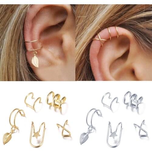 5pcs Trendy Star Crossed Clip Earrings For Women Teens Girls Fake Piercing Ear Clips Ear Cuffs Daily Party Fashion Jewelry