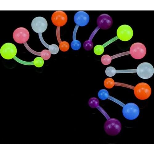 1Set Glow In The Dark Belly Ring Womens Fashion Navel Bars Rings Punk Body Piercing Body Jewelry Mixed Color